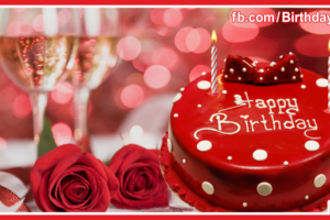 Red Cake Champagne Happy Birthday Card Red Cake Champagne Happy Birthday Card