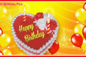 Red Yellow Balloons Heart Cake Birthday Card Red Yellow Balloons Heart Cake Birthday Card