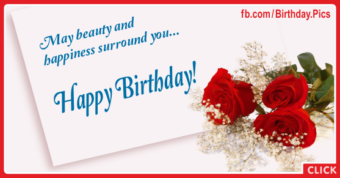 Beauty Happiness Red Roses Birthday Card