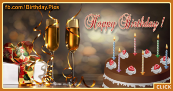 Champagne Cake Happy Birthday Card