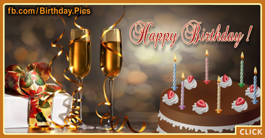Champagne Cake Happy Birthday Card for celebrating