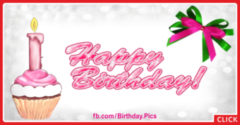 Cupcake With Pink Candle Birthday Card