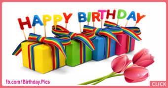 Gift Boxes Tulips Happy Birthday Card