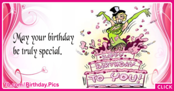 Girl Popping Out Cake Happy Birthday Card