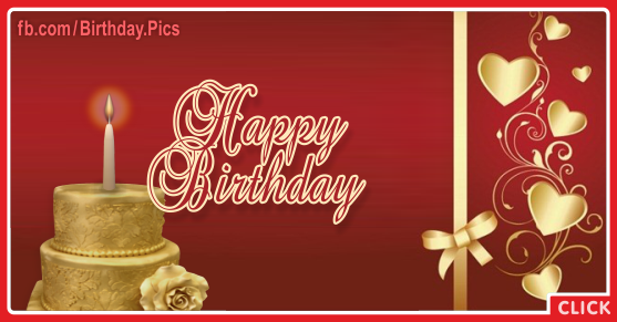 Golden Cake Hearts Happy Birthday Card for celebrating