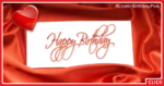 Heart On Red Satin Happy Birthday Card