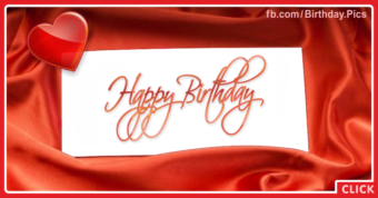 Heart On Red Satin Happy Birthday Card