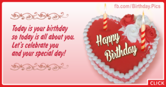 Heart Shaped Red Cake Happy Birthday Card