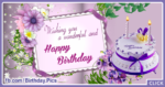 Nice White Purple Cake Happy Birthday Card