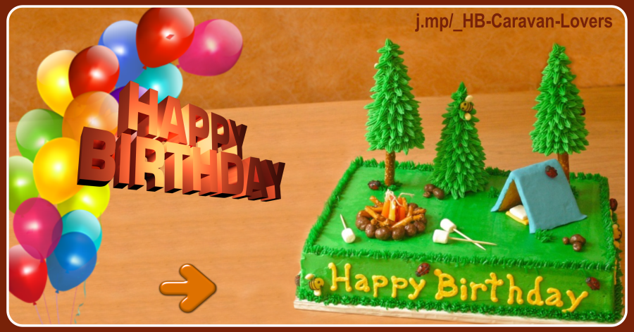 Camping Cake Balloons Birthday Card for celebrating