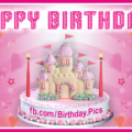 Castle Pink Balloons Happy Birthday Card