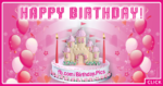 Castle Pink Balloons Happy Birthday Card