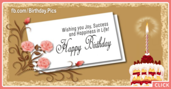 Cherry Cake Gold Happy Birthday Card