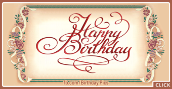 Classic Painted Calligraphic Happy Birthday Card