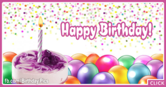 Confetties Balloons Purple Happy Birthday Card