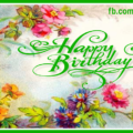 Flowers Painting Green Happy Birthday Card