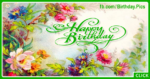 Flowers Painting Green Happy Birthday Card