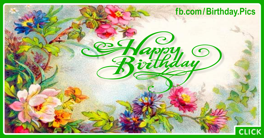 Flowers Painting Green Happy Birthday Card for celebrating