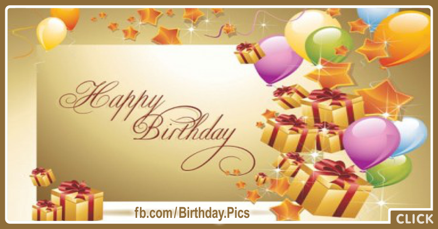 Gold Gift Boxes Balloons Happy Birthday Card for celebrating