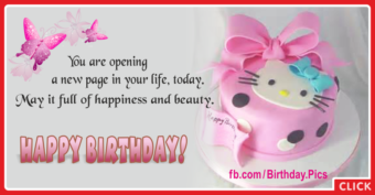Hello Kitty Pink Cake Happy Birthday Card