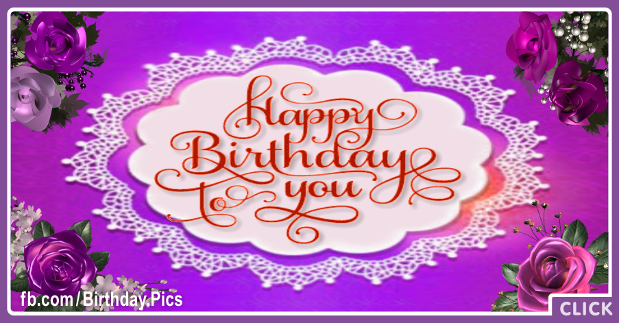 Lace Flowers Purple Happy Birthday Card for celebrating