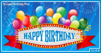 Neon Banner With Balloons Happy Birthday Card
