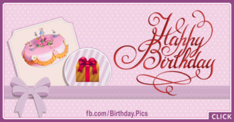 Pink Cake Violet Ribbon Happy Birthday Card
