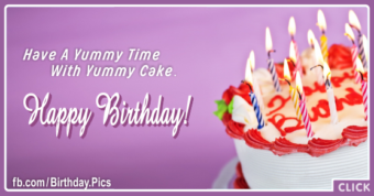 Purple Bg White Cake Happy Birthday Card