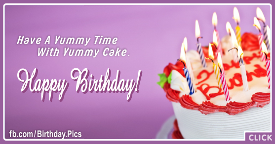 Purple Bg White Cake Happy Birthday Card for celebrating