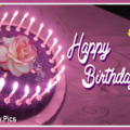 Purple Cake Flowers Happy Birthday Card