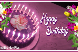 Purple Cake With Flowers Happy Birthday Card To You