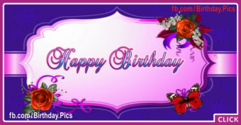 Purple Plate Roses Happy Birthday Card