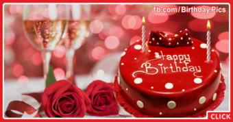 Red Cake Champagne Happy Birthday Card