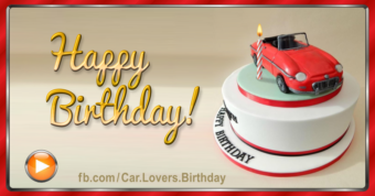 Red Car Cake Gold Happy Birthday Card