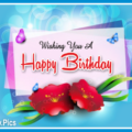 Red Flowers Blue Happy Birthday Card