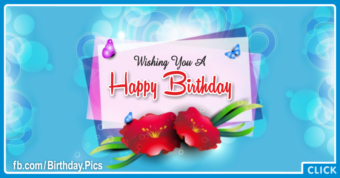 Red Flowers Blue Happy Birthday Card