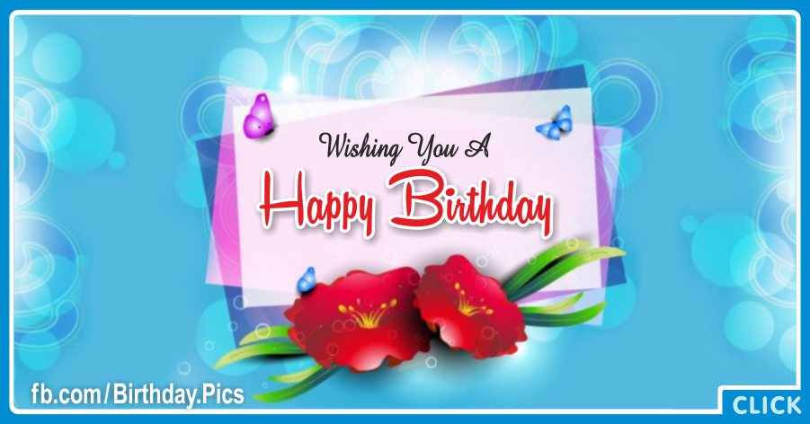 Red Flowers Blue Happy Birthday Card for celebrating