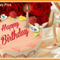 Roses Champagne Cake Happy Birthday Card