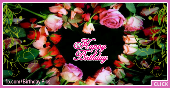 Roses Heart Black Happy Birthday Card for celebrating