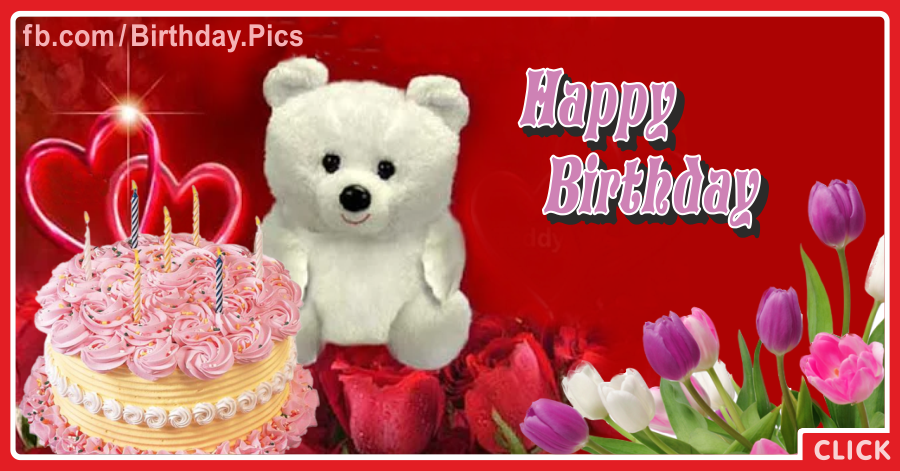 Teddy White Tulips Happy Birthday Card for celebrating