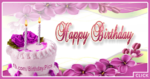 Violet Flowers White Cake Happy Birthday Card