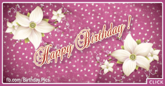 White Flowers Purple Happy Birthday Card