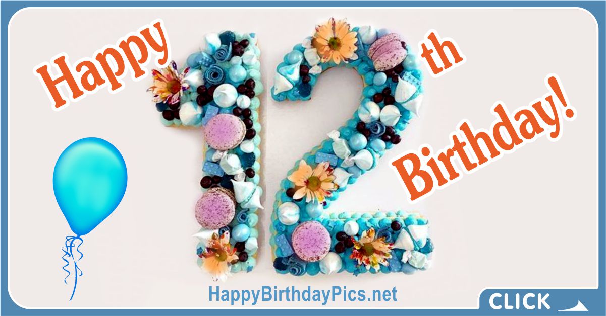 12th Birthday Card with Blue Cake Equivalents