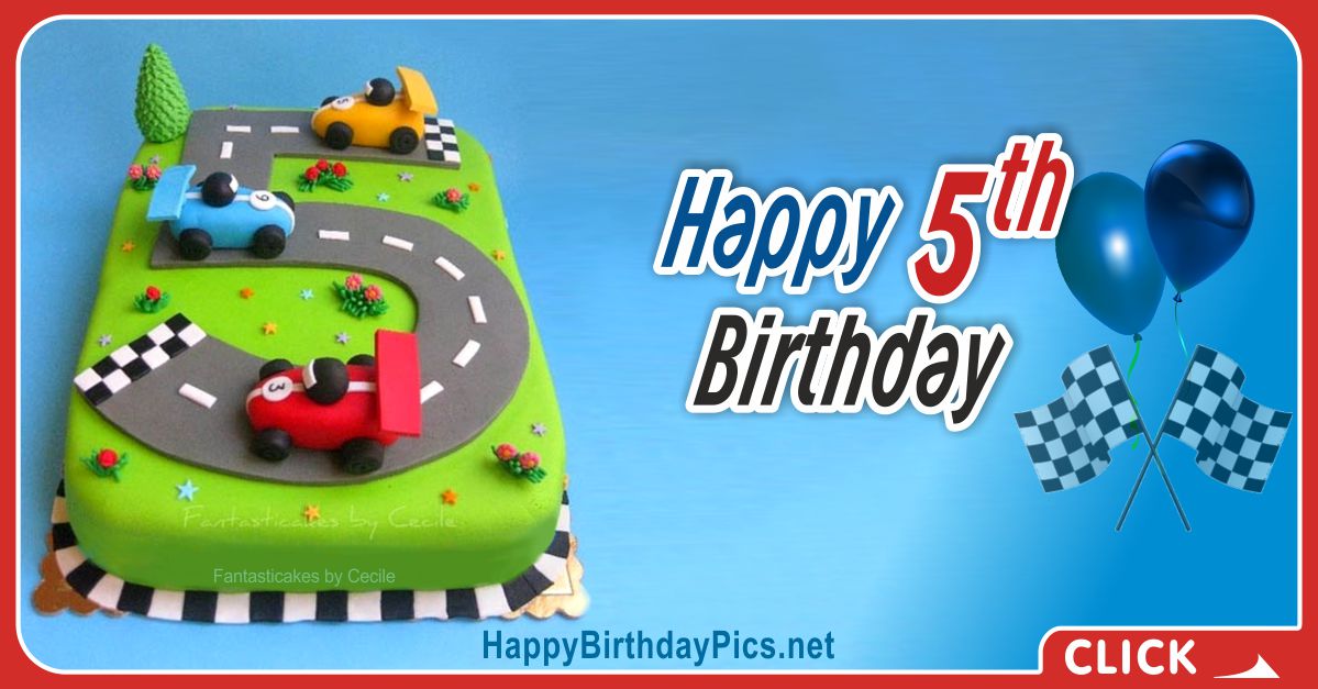 Car Racing Fifth Birthday Card Greeting