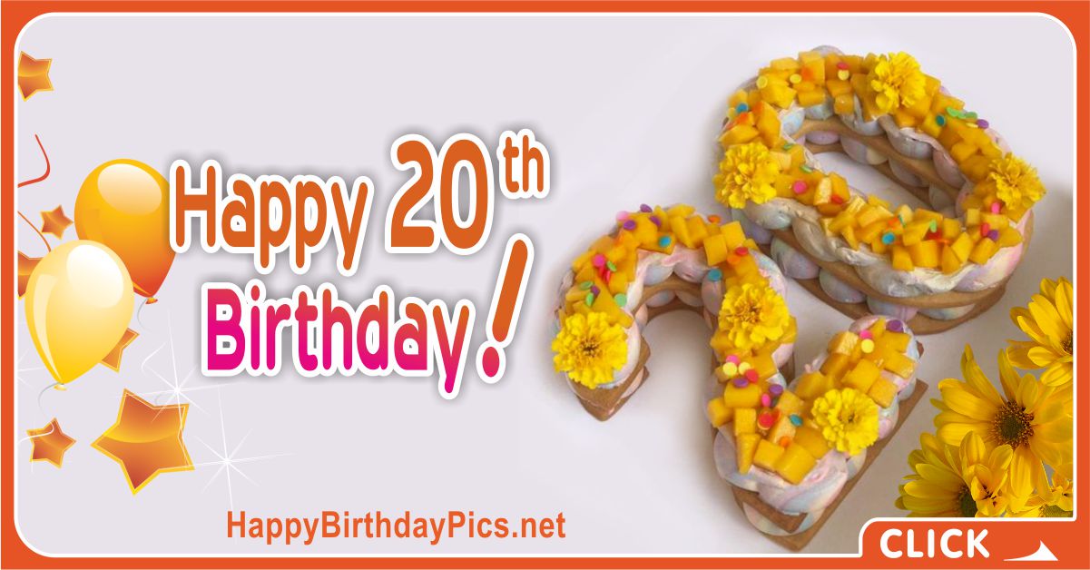 Happy 20th Birthday Video Yellow Themed Party Card Equivalents