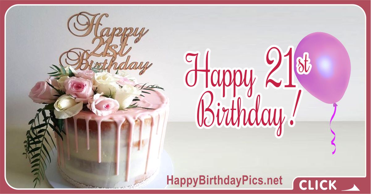 Happy 21st Birthday Gold Pink Roses Card Equivalents