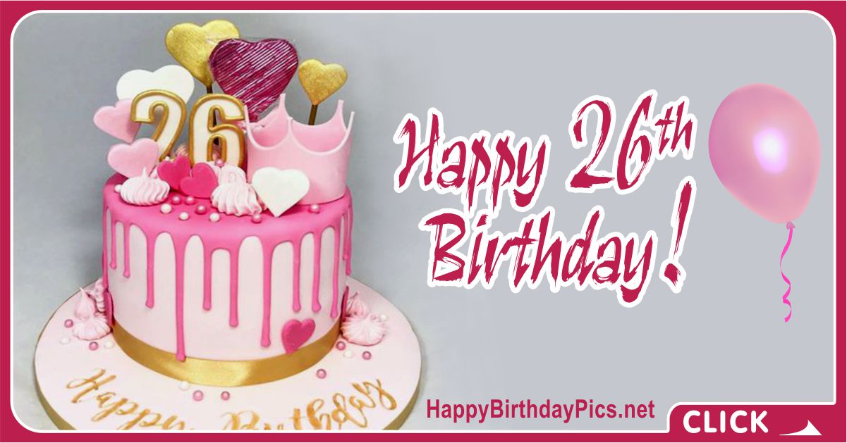 Happy 26th Birthday with Pink Theme Card Equivalents