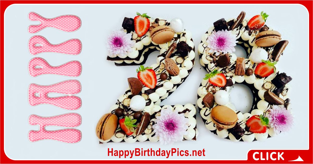 Happy 28th Birthday Video with Snacks Cake Equivalents