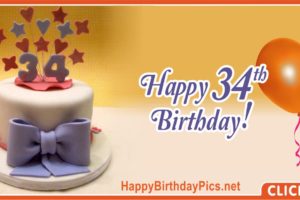 Happy 34th Birthday with Purple Ribbon