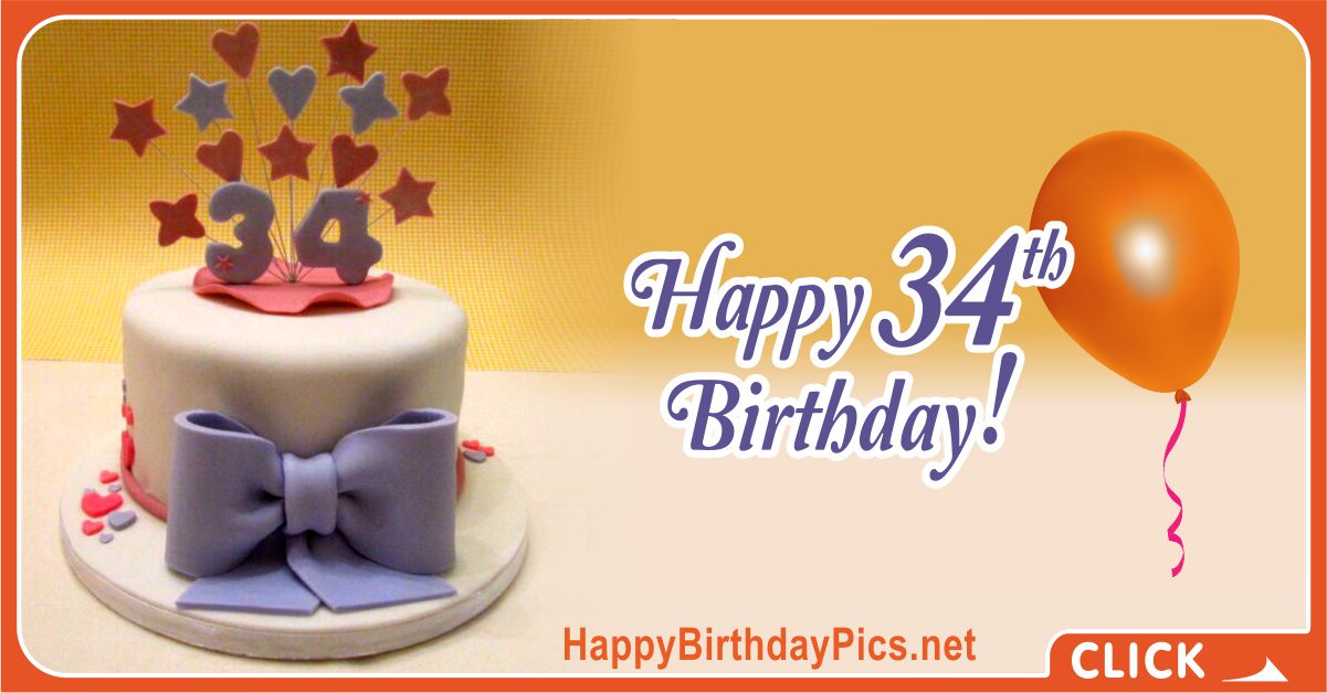 Happy 34th Birthday with Purple Ribbon Card Equivalents